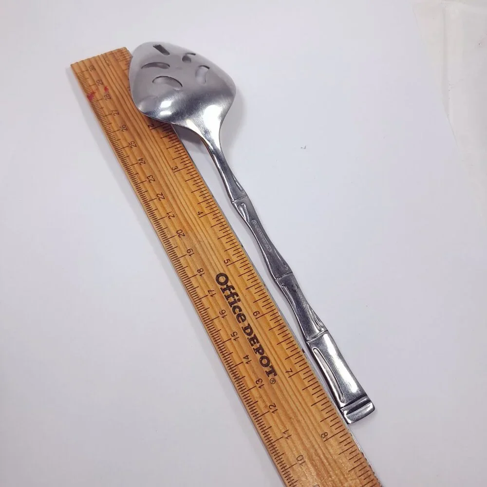 Vintage Sunshine bamboo stainless Korea slotted pierced‎ serving spoon large